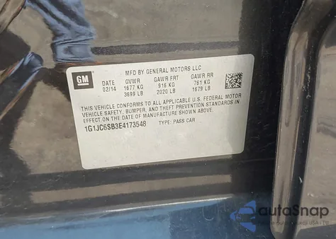 2014 Chevrolet Sonic Lt Auto from USA, damaged, VIN 1G1JC6SB3E4173548